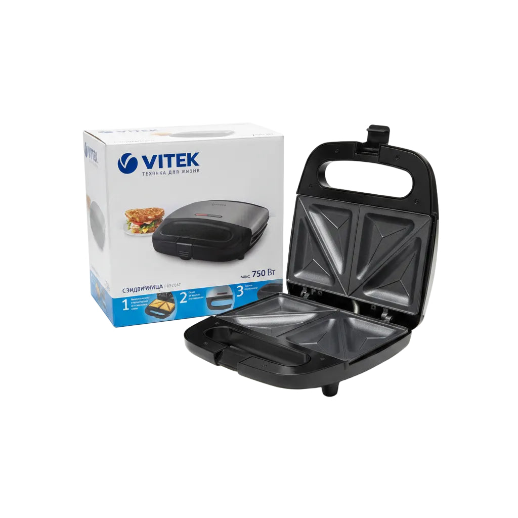 Vitek VT‑7147 Sandwich Maker | 750W | Non-Stick Plates | 4 Triangular Toasts | Compact & Safe Design