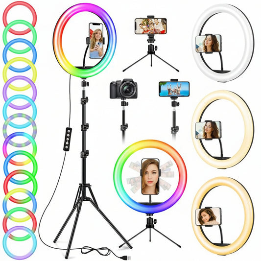 RGB Ring Light 26CM MJ26 with 7-Feet Adjustable Tripod Stand & Mobile Holder | Professional Multi-Color LED Ring Light for TikTok, YouTube, Makeup, Vlogging & Reels | Best Sasta Ring Light Price in Pakistan