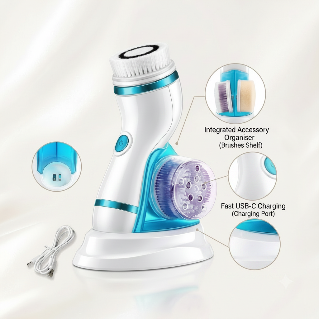 Cnaier 4 in 1 Electric Facial Cleanser & Massager (AE-8286) | Rechargeable Face Scrubber & Blackhead Remover | Best Price in Pakistan