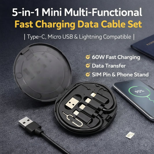 5 in 1 Fast Charging Cable 60W – Type-C, Lightning & Micro USB | Universal | Pakistan