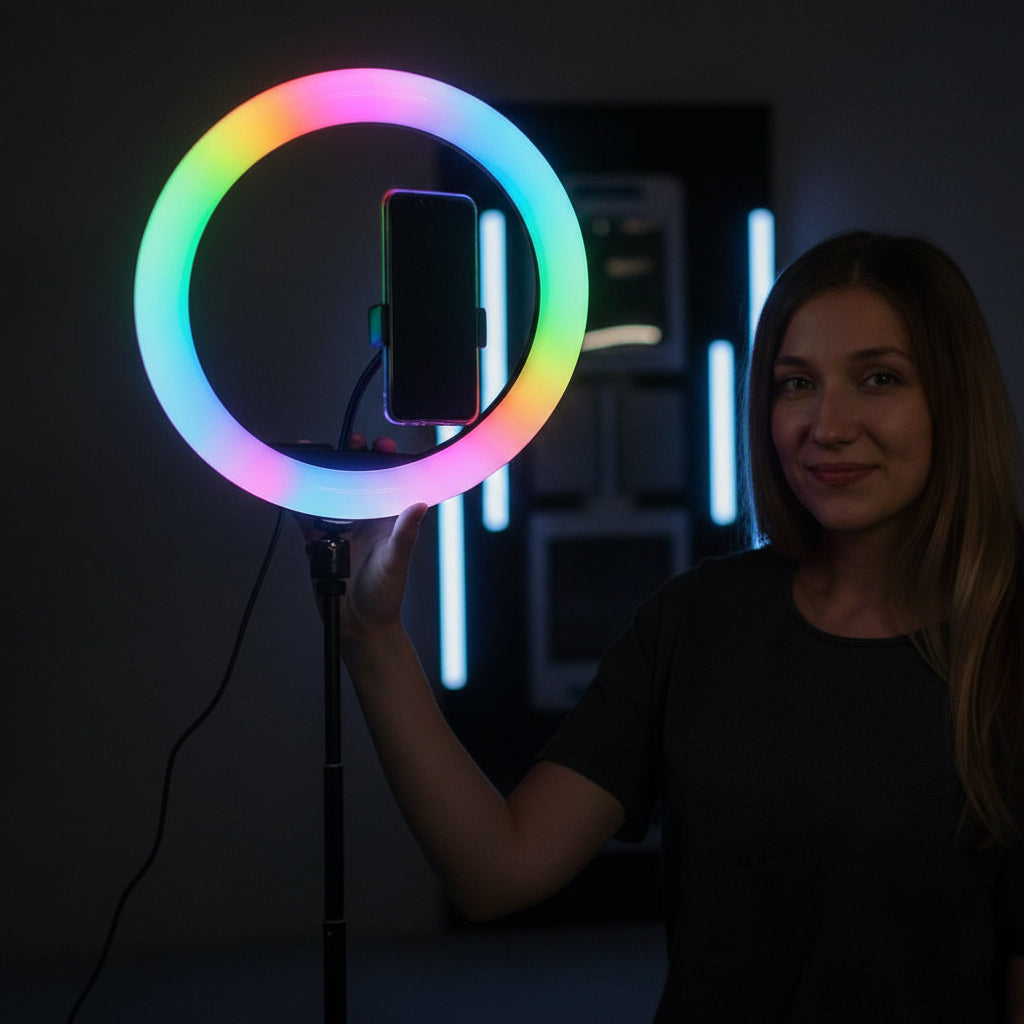 RGB Ring Light 26CM MJ26 with 7-Feet Adjustable Tripod Stand & Mobile Holder | Professional Multi-Color LED Ring Light for TikTok, YouTube, Makeup, Vlogging & Reels | Best Sasta Ring Light Price in Pakistan