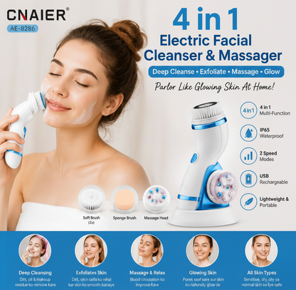 Cnaier 4 in 1 Electric Facial Cleanser & Massager (AE-8286) | Rechargeable Face Scrubber & Blackhead Remover | Best Price in Pakistan