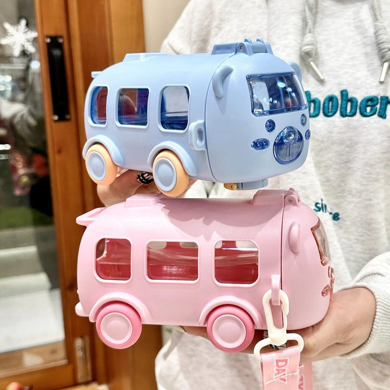 Kids Bus Shape Water Bottle 600ml – BPA Free, Leakproof, Sipper & Straw | Pakistan
