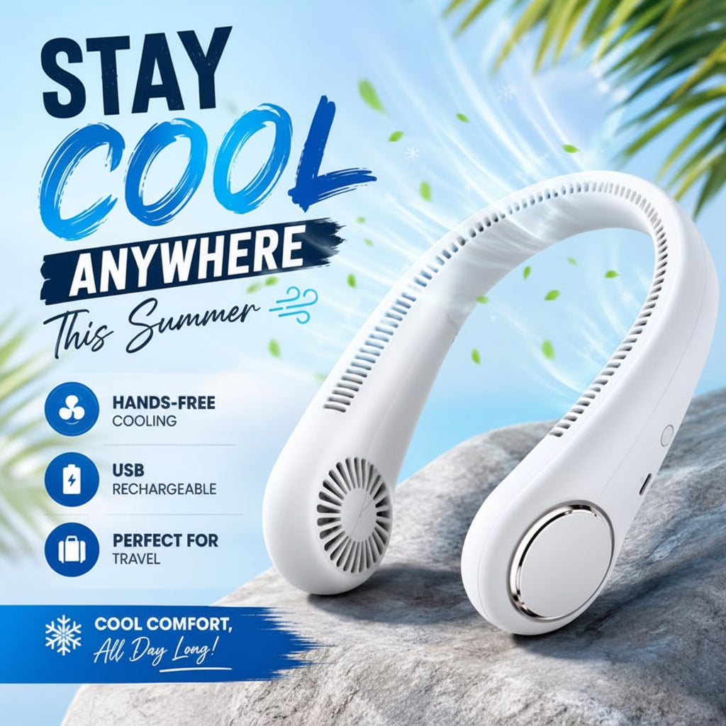Bladeless Neck Cooler Fan – Portable 360° Hands-Free USB Rechargeable | Summer 2026 | Pakistan