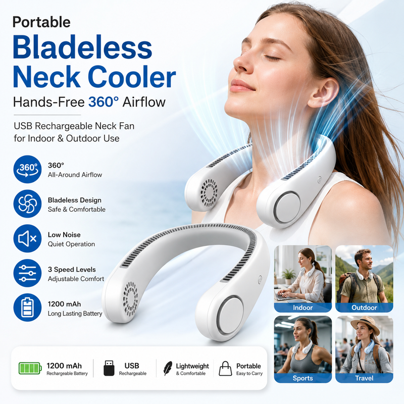 Bladeless Neck Cooler Fan – Portable 360° Hands-Free USB Rechargeable | Summer 2026 | Pakistan