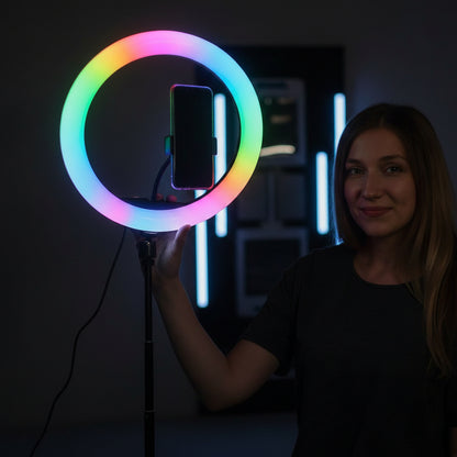 RGB Ring Light 26CM MJ26 with 7-Feet Adjustable Tripod Stand & Mobile Holder | Professional Multi-Color LED Ring Light for TikTok, YouTube, Makeup, Vlogging & Reels | Best Sasta Ring Light Price in Pakistan