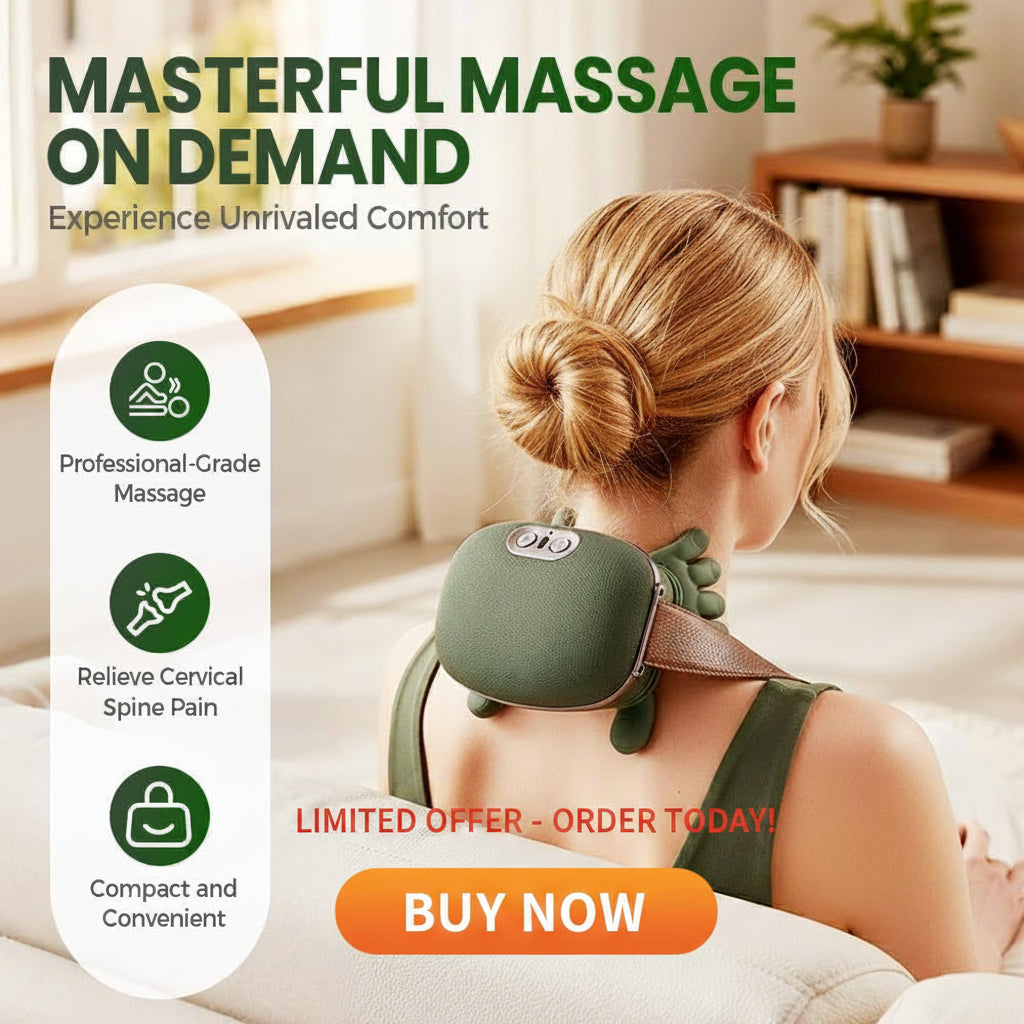 Smart Finger Pressure Neck Massager – Electric Deep Kneading Heated Back & Shoulder Massager | Pain Relief Relaxation Device for Home, Office & Car